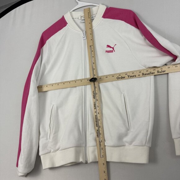 Puma T7 Track Jacket Womens Medium White Pink Zip Up Retro Stripe Athletic Logo - Picture 6 of 15